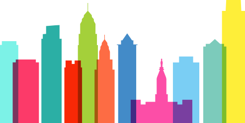 colorful city skyline digital design.